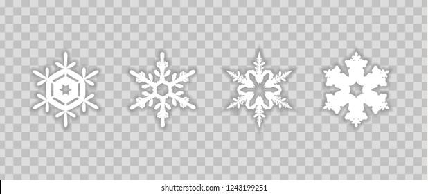 set snowflakes with shadow on transparent background