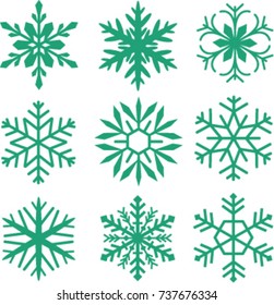 set of snowflakes shape isolated on white background - vector illustration