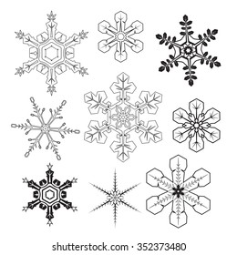 Set of snowflakes silhouettes. Vector illustration