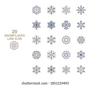 set of snowflakes thin line icons, winter season, christmas, new year