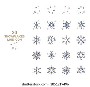 set of snowflakes thin line icons, winter season, christmas, new year
