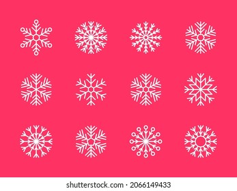 Set von Schneeflocken im dünnen Linienstil. Vektorgrafik