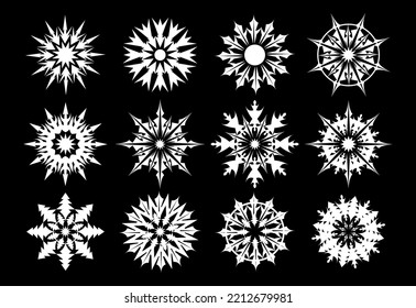 set of snowflakes tribal shapes on black background