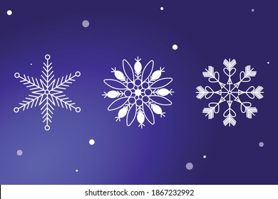 
conjunto de copos de nieve, colección vectorial de 3 objetos aislados
