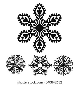 Set of snowflakes vector icons. Template for Christmas design paper, postcards, books. Black snowflakes on a white background.