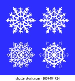 Conjunto de copos de nieve, ilustración vectorial. Fondo de invierno.