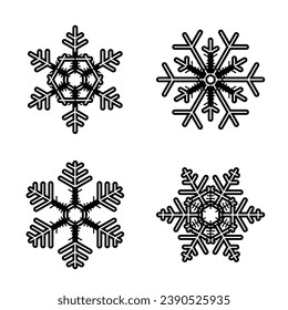Conjunto de copos de nieve, ilustración vectorial, fondo invernal