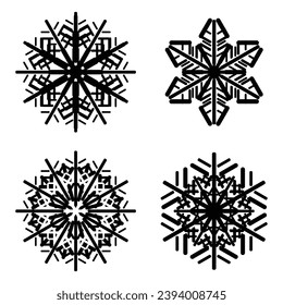Conjunto de copos de nieve, ilustración vectorial, fondo invernal
