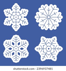 Conjunto de copos de nieve, ilustración vectorial, fondo invernal