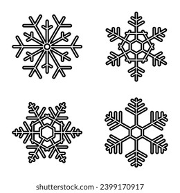 Conjunto de copos de nieve, ilustración vectorial, fondo invernal