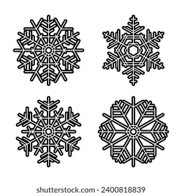 Conjunto de copos de nieve, ilustración vectorial, fondo invernal