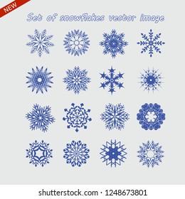 Set of snowflakes vector image. Blue isolated icon