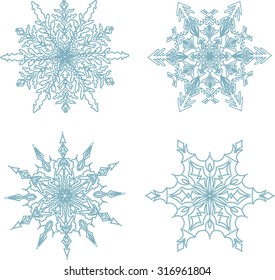 Set of snowflakes, white background. Hand draw.