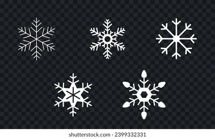Set of snowflakes. A set of white snowflakes of different geometric shapes on a checkered background. Vector illustration EPS10.