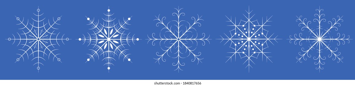 Set of snowflakes. White snowflakes on a blue background. Flat style illustration.