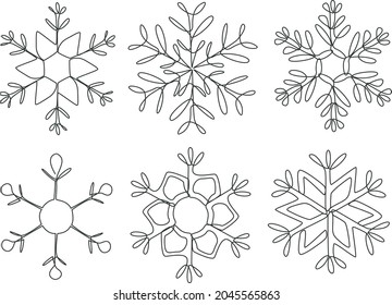 Conjunto de copos de nieve para el diseño invernal. Elementos de Navidad y Año Nuevo. Ilustración de arte de línea de vector.