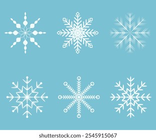 Set of snowflakes. Set of winter elements. Сollection of simple and intricate snowflake designs featuring various shapes and patterns, perfect for winter and holiday-themed projects.