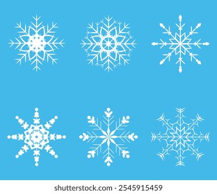Set of snowflakes. Set of winter elements. Сollection of simple and intricate snowflake designs featuring various shapes and patterns, perfect for winter and holiday-themed projects.