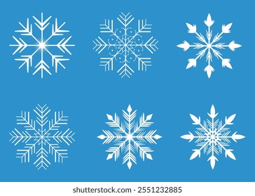 Set of snowflakes. Set of winter elements. Сollection of simple and intricate snowflake designs featuring various shapes and patterns, perfect for winter and holiday-themed projects.	
