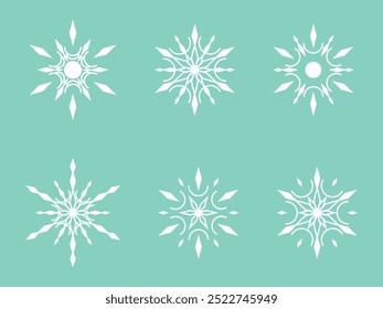 Conjunto de copos de nieve de invierno, Ilustración vectorial de nevadas sobre un fondo azul claro, copos de nieve de Navidades