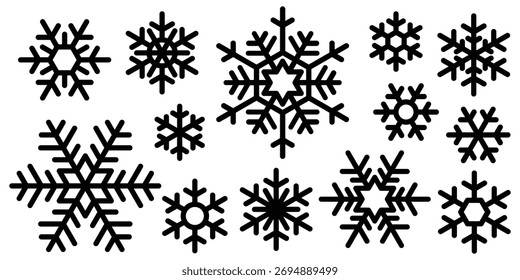 Conjunto de flocos de neve, ilustração vetor de inverno, isolado no fundo branco