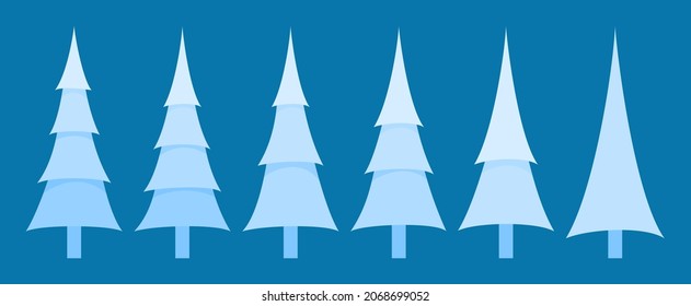Set of snowly fir trees. Five different trees. Vector illustration
