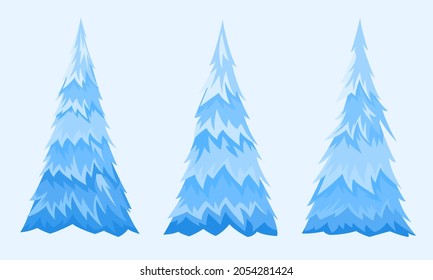 Set of snowly fir trees. Three different trees. Vector illustration