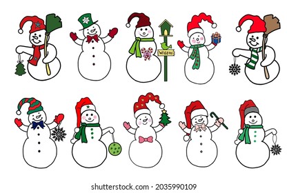 Set of snowman hand drawn for christmas.