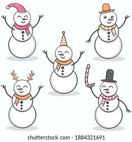 set of snowman illustrations with different costumes, character designs, christmas events.