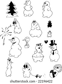 The set of snowmans contours, expressing different emotions