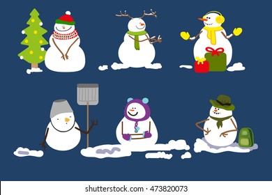Set of snowmen. Christmas design elements for decoration.