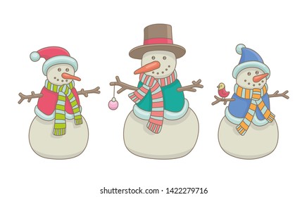 Set of Snowmen. isolated on white background