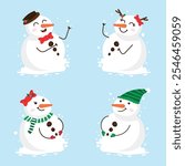 set of snowmen and snowman vector collection design