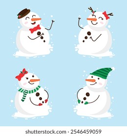 set of snowmen and snowman vector collection design