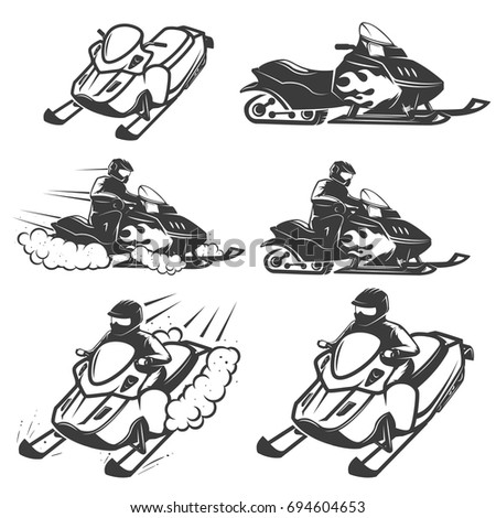Set of snowmobile isolated on white background. Design elements for logo, label, emblem, sign. Vector illustration