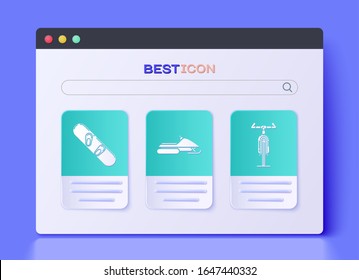 Set Snowmobile, Snowboard and Bicycle icon. Vector