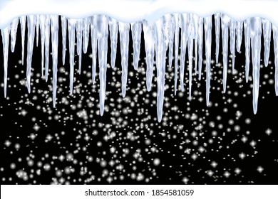 Conjunto de partículas nevadas y gorras sobre fondo invernal. Decoración de invierno de temporada. Nieve esponjosa y blanca que cae.Plantilla vectorial con estilo realista.

