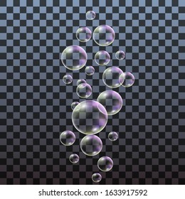 Set of soap bubbles isolated on transparent background. Realistic rainbow bubbles. Vector illustration