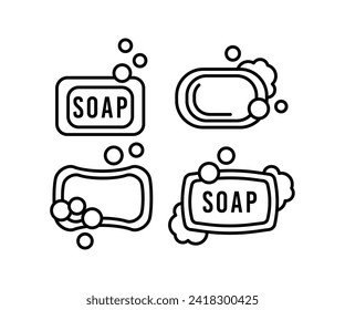 set soap icon bubbles vector design cleaner laundry bathroom simple black white outline