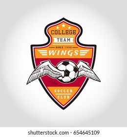 SET OF SOCCER BADGE LOGO . Handmade football ball. Sport Team identity vector illustrations isolated on white background. Collection themed T shirt graphics. Design templates fashion apparel print.