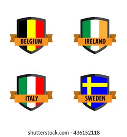 Set of Soccer Badge with Nation Flag, Belgium, Ireland,Italy,Sweden