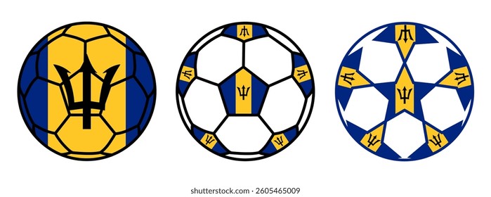 set soccer ball barbados flags. barbados football icon symbol vector illustration