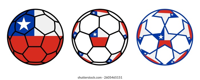 set soccer ball chile flags. chile football icon symbol vector illustration