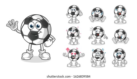 set of soccer ball. football ball cartoon. with a variety of expressions, including sad, in love, angry, crying and others. cartoon mascot vector