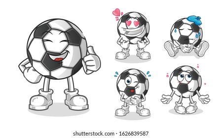 set of soccer ball. football ball cartoon. emoji with 5 expressive styles. cartoon mascot vector