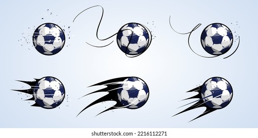 Set of soccer ball or football with different view. Moving of vector soccer balls set on isolated background.