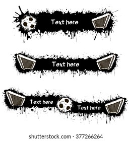 Set soccer ball and gate with splashes of ink. Vector illustration