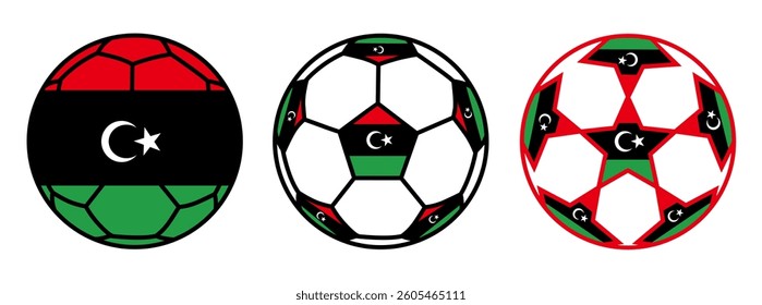 set soccer ball libya flags. libyan football icon symbol vector illustration