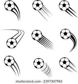 Set of soccer ball in motion vector illustration. Ball in motion movement