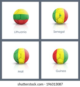 Set of soccer ball over white background 